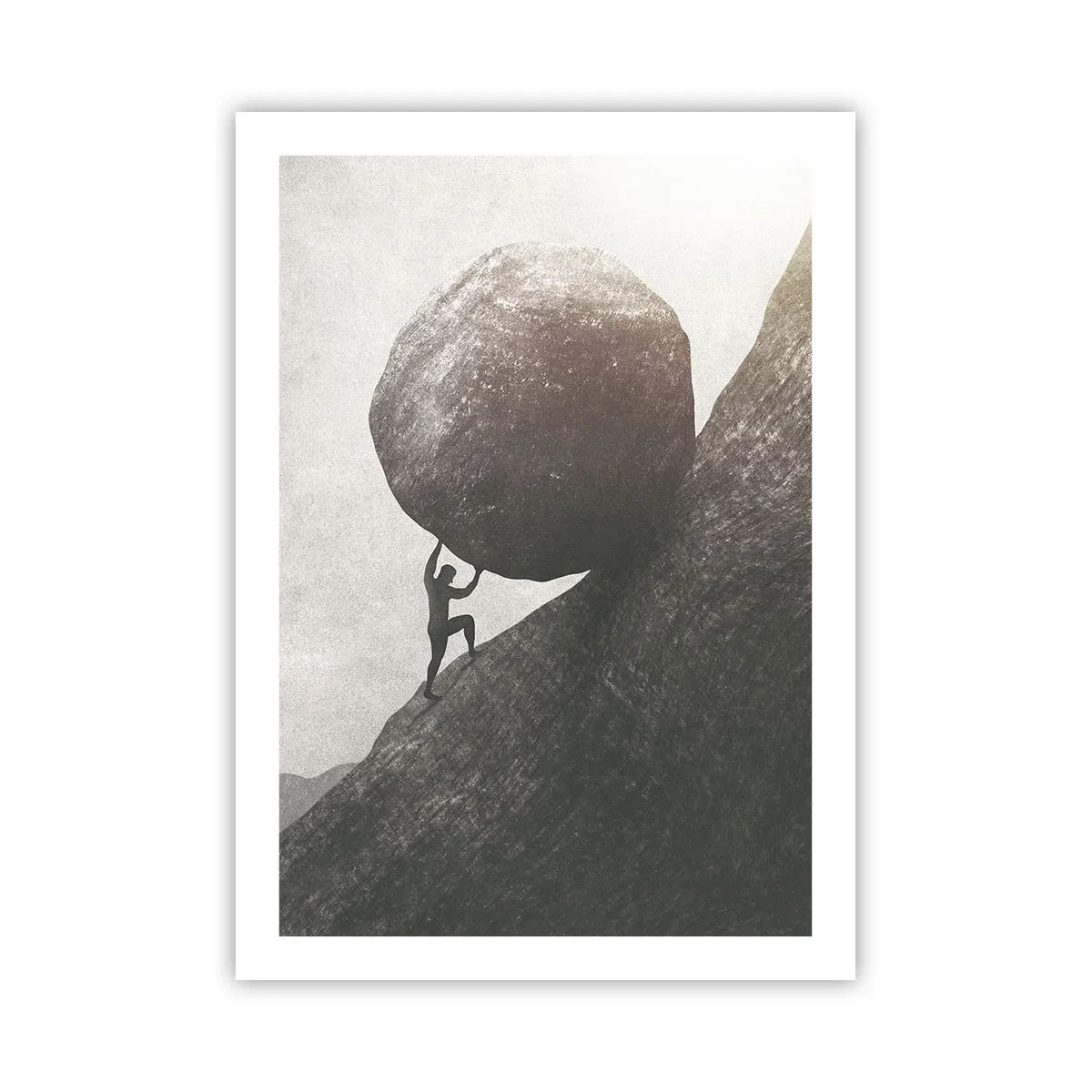 Póster - Una figura simbólica que lleva una roca cuesta arriba - 50x70cm - Creo, contra toda esperanza - Decoración de pared moderna para salón y dormitorio ARTTOR
