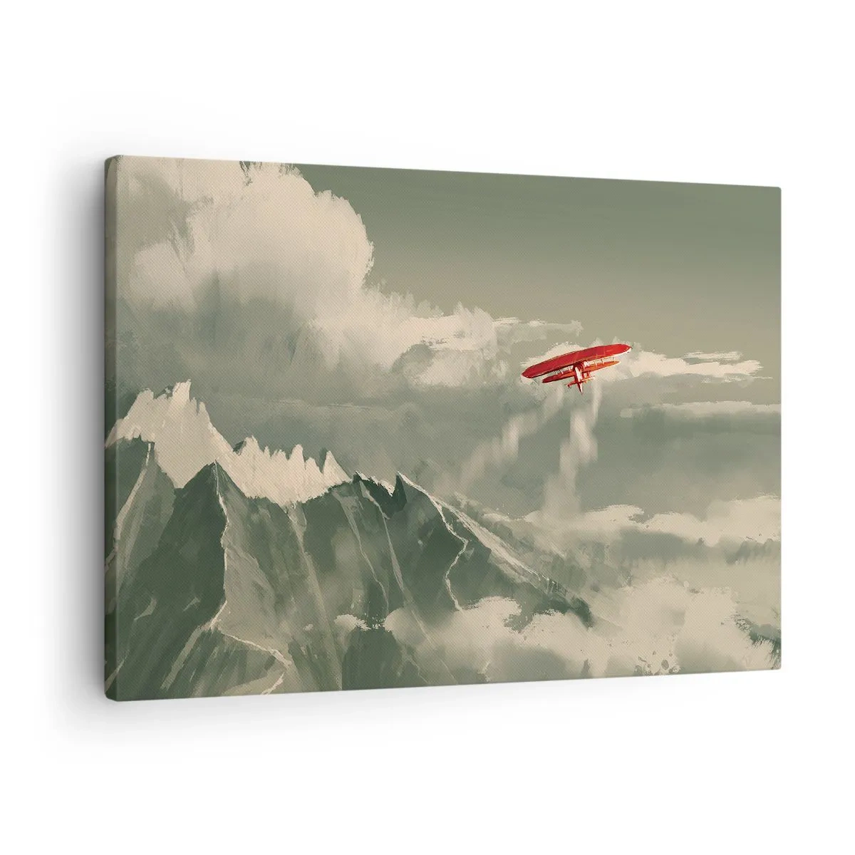 Cuadro sobre lienzo - Impresión de Imagen - Avión rojo sobre montañas nevadas - 70x50cm - Pionero sin miedo - Decoración de pared moderna para salón y dormitorio ARTTOR