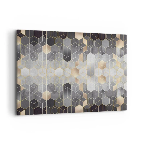 Cuadro sobre lienzo - Impresión de Imagen - Patrón geométrico en tonos dorados - 120x80cm - Composición de diamantes - Decoración de pared moderna para salón y dormitorio ARTTOR