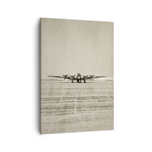 Cuadro sobre lienzo - Impresión de Imagen - Avión histórico en el aeropuerto en sepia - 50x70cm - Como siempre, preparado - Decoración de pared moderna para salón y dormitorio ARTTOR