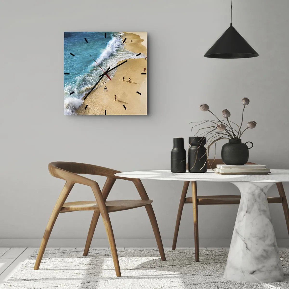 Reloj de pared - Reloj de vidrio - Y luego el sol, la playa... - 30x30 cm