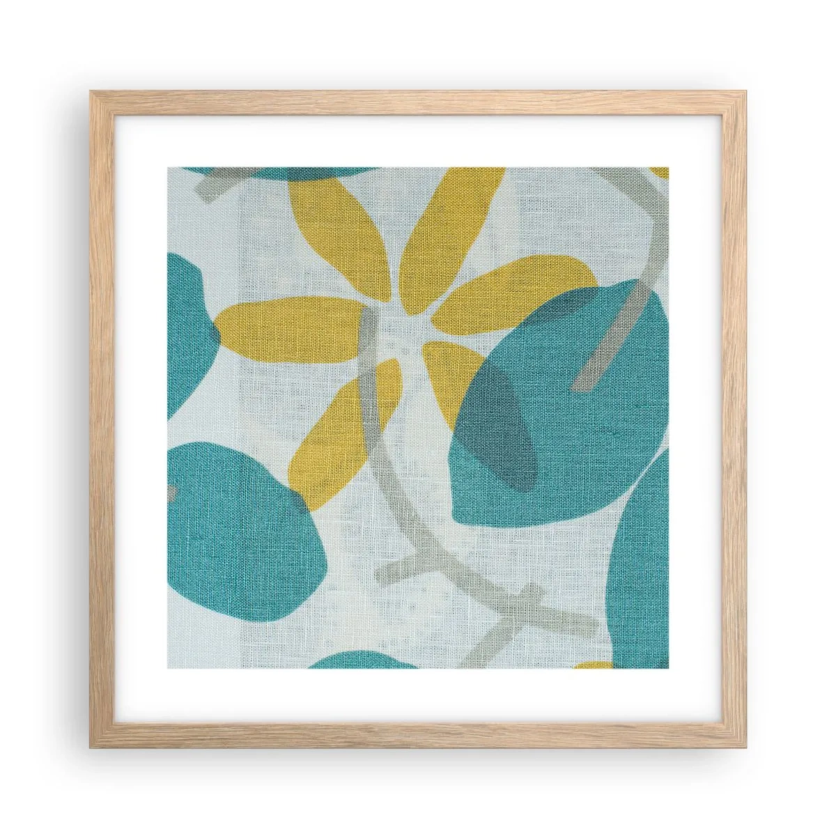 Póster en marco roble claro - Entre hojas azules - 40x40 cm