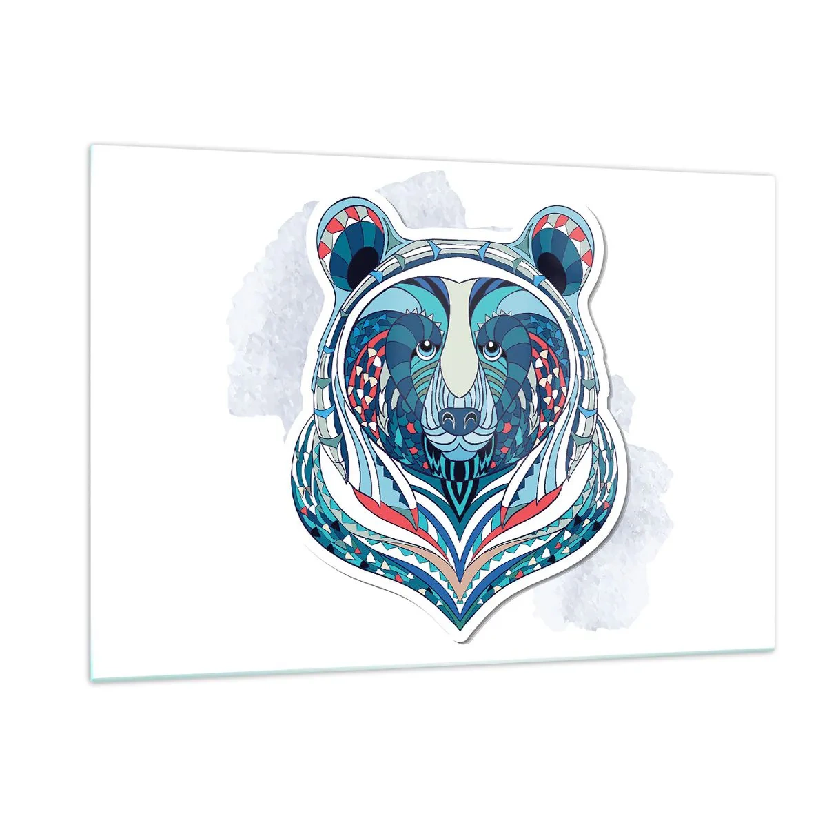 Cuadro sobre vidrio - Impresiones sobre Vidrio - Un retrato geométrico y colorido de un oso de peluche. - 120x80cm - ¡Viva Groenlandia! - Decoración de pared moderna para salón y dormitorio ARTTOR