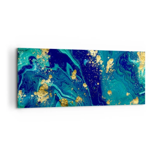 Cuadro sobre lienzo - Impresión de Imagen - Una composición abstracta con acentos azules, verdes y dorados. - 120x50cm - Pétalos de sol  - Decoración de pared moderna para salón y dormitorio ARTTOR