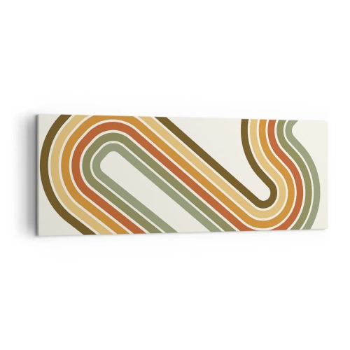 Cuadro sobre lienzo - Impresión de Imagen - Patrón geométrico en tonos verde, naranja y beige sobre un fondo claro. - 140x50cm - Zigzagueando hasta su destino - Decoración de pared moderna para salón y dormitorio ARTTOR