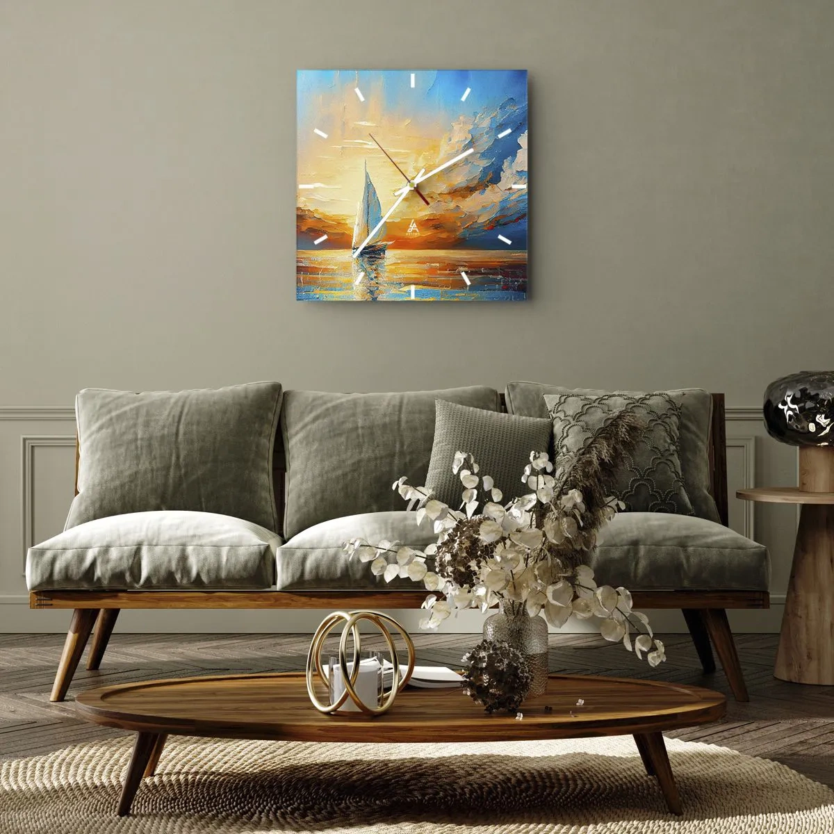 Reloj de pared - Reloj de vidrio - Navegando en oro - 40x40 cm