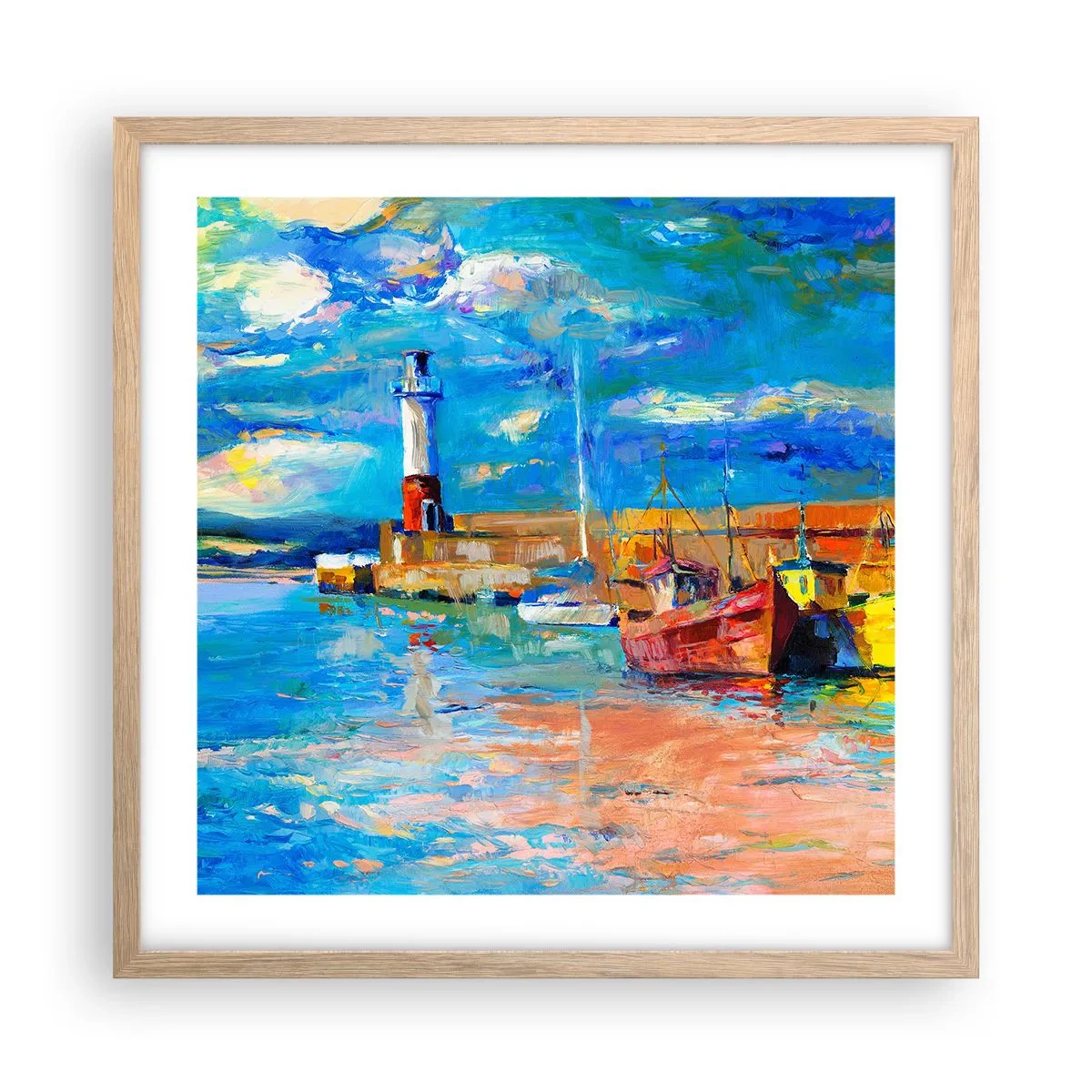 Póster en marco roble claro - Tarde en la bahía del arco iris - 50x50 cm