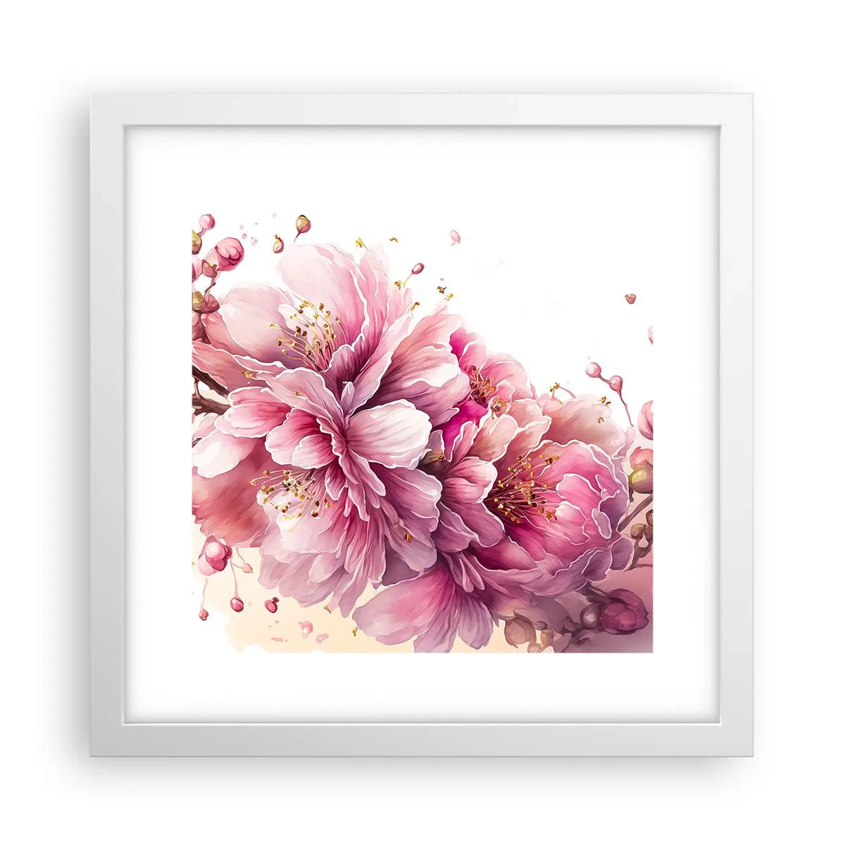 Póster en marco blanco - Flor de cerezo - 30x30 cm