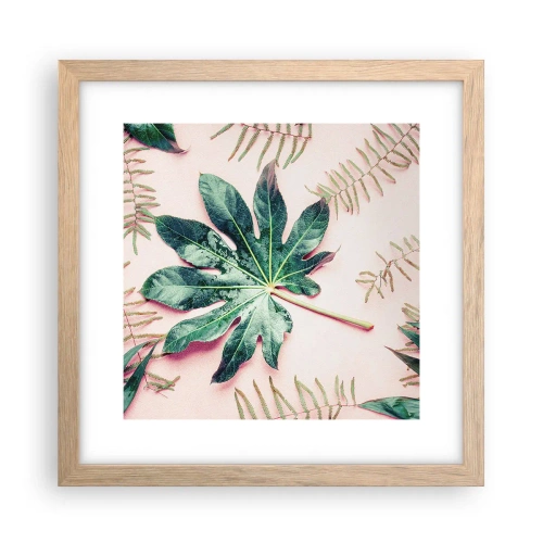 Póster en marco roble claro - Estudio de vegetación sobre fondo rosa - 30x30 cm