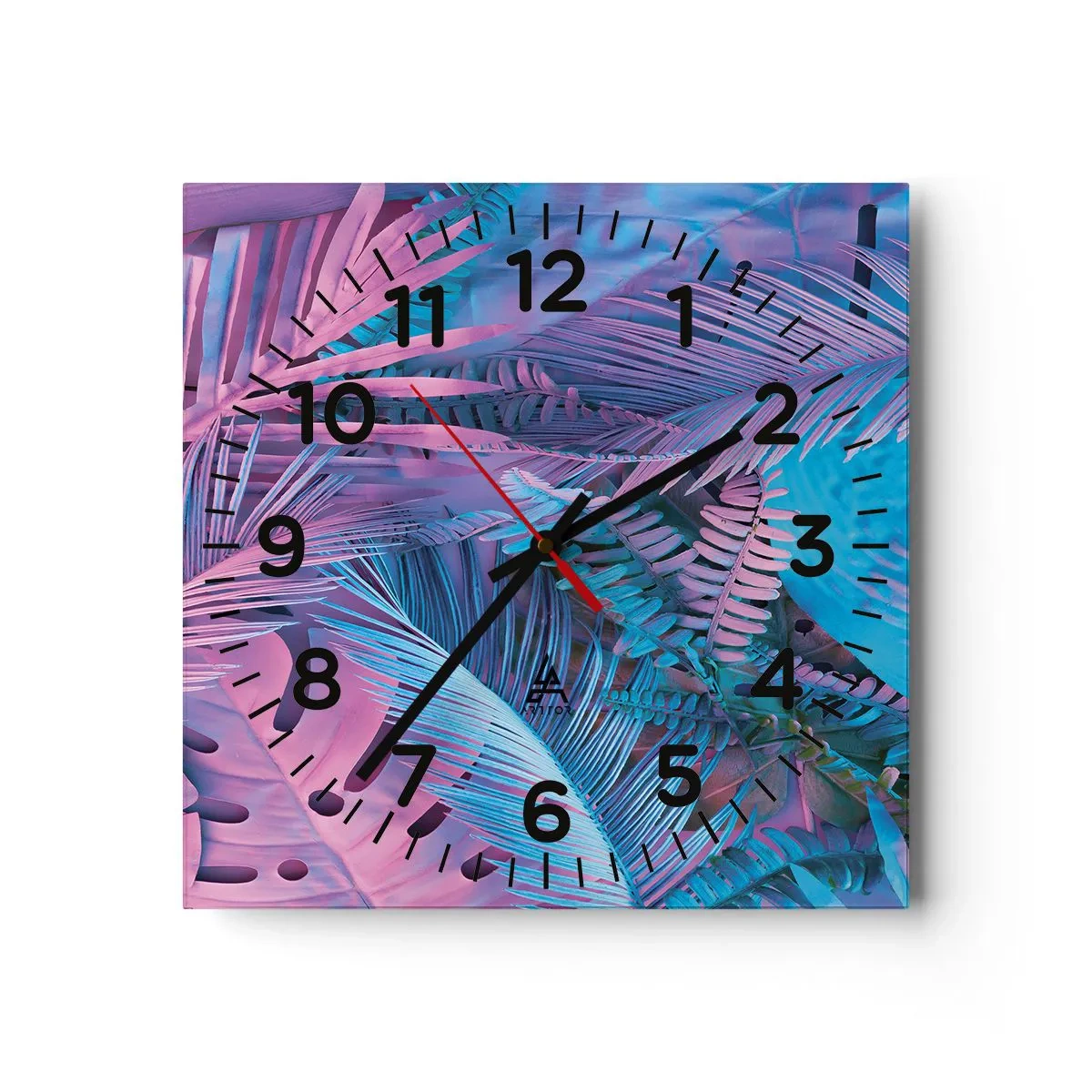Reloj de pared - Reloj de vidrio - Trópicos en rosa y azul - 30x30 cm