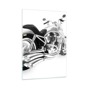 Cuadro sobre vidrio - Impresiones sobre Vidrio - Una motocicleta cromada de estilo moderno sobre un fondo blanco. - 50x70cm - Sueño de un coleccionista - Decoración de pared moderna para salón y dormitorio ARTTOR