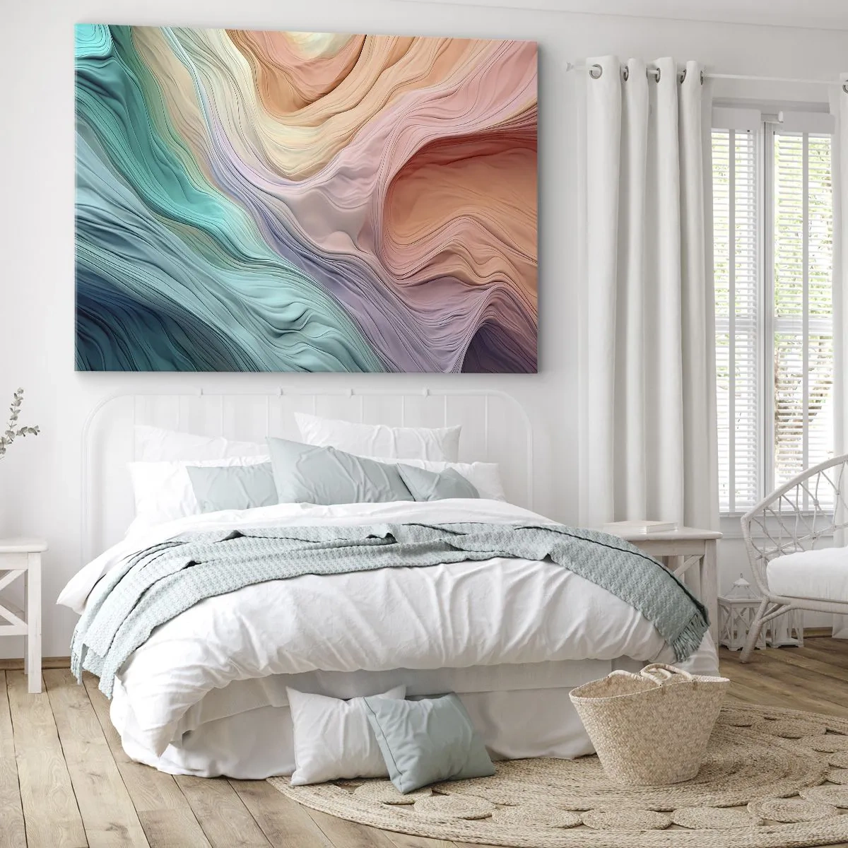 Cuadro sobre lienzo - Impresión de Imagen - Ondas abstractas en colores pastel y arcoíris - 120x80cm - Ola arco iris - Decoración de pared moderna para salón y dormitorio ARTTOR