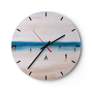 Reloj de pared - Reloj de vidrio - Figuras caminando por la playa con vistas al mar en calma - 30x30cm - Necesidad natural - Decoración de pared moderna para salón, cocina y dormitorio ARTTOR