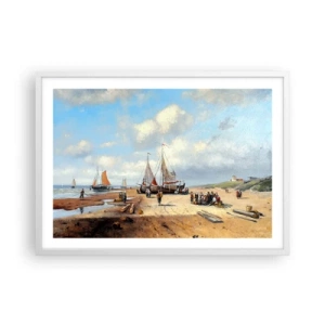 Póster en marco blanco - Después de una pesca exitosa - 70x50 cm