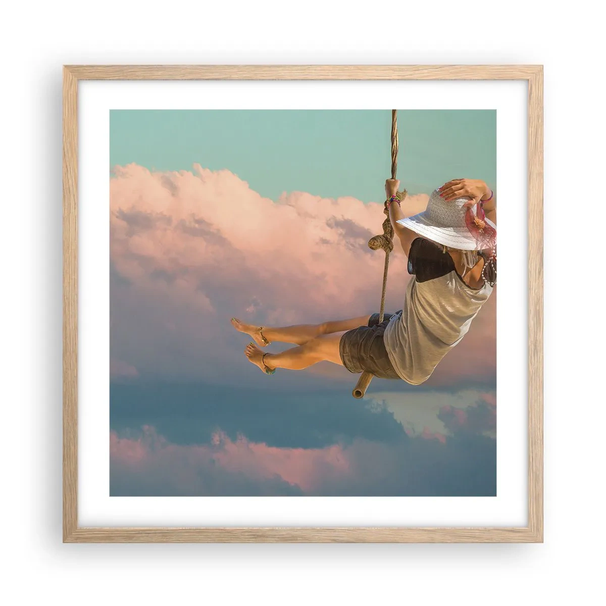 Póster en marco roble claro - Jugando en las nubes - 50x50 cm