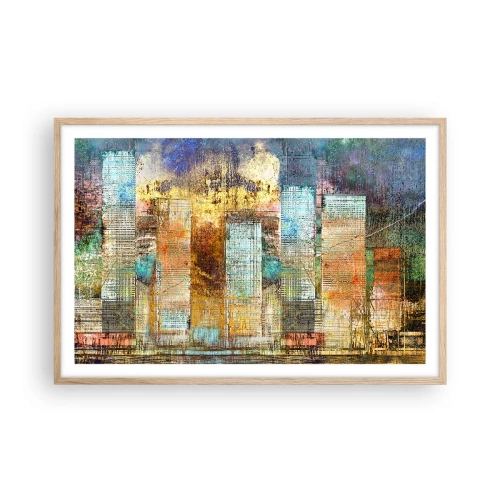 Póster en marco roble claro - Metrópolis soleada - 91x61 cm