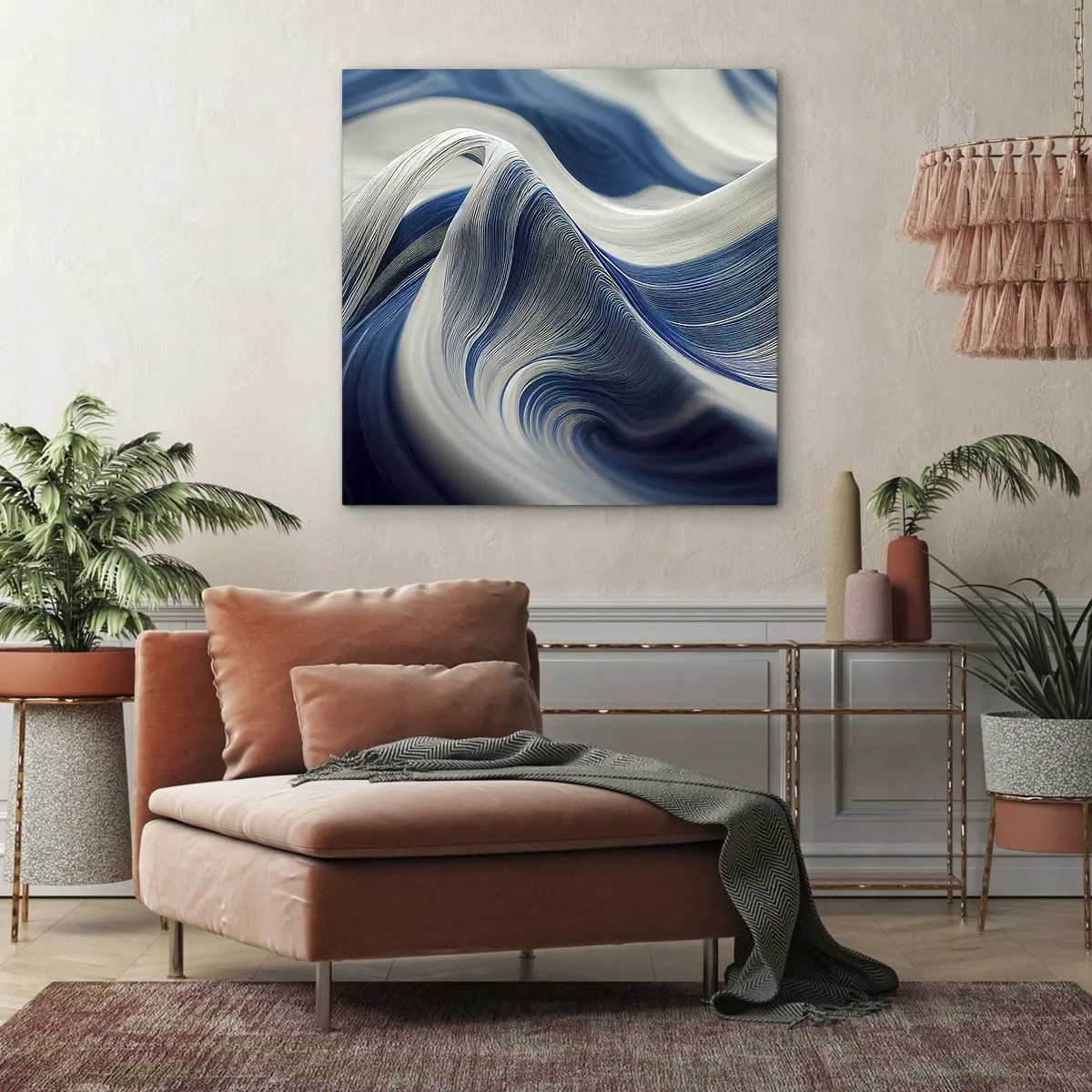 Cuadro sobre lienzo - Impresión de Imagen - Fluidez de azul y blanco - 30x30 cm