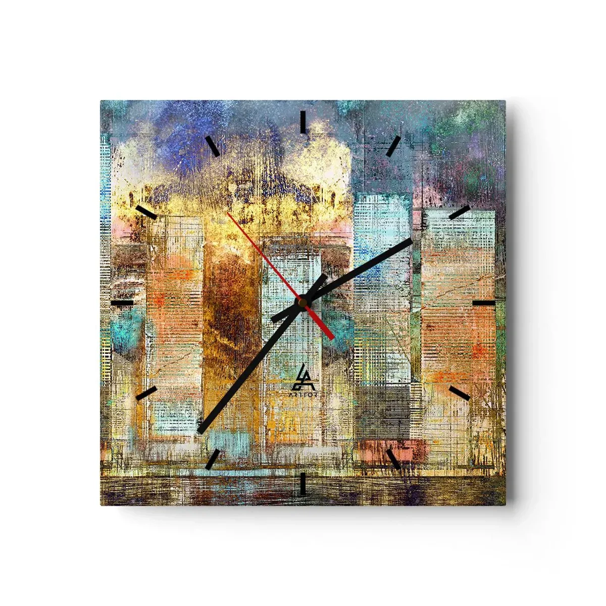 Reloj de pared - Reloj de vidrio - Rascacielos abstractos de estilo industrial - 30x30cm - Metrópolis soleada - Decoración de pared moderna para salón y dormitorio ARTTOR