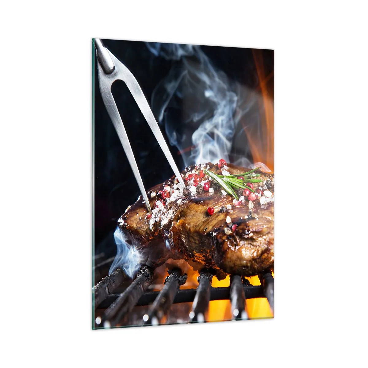 Cuadro sobre vidrio - Impresiones sobre Vidrio - Filete a la parrilla con especias a la parrilla - 50x70cm - Jugoso y fragante - Decoración de pared moderna para salón y dormitorio ARTTOR