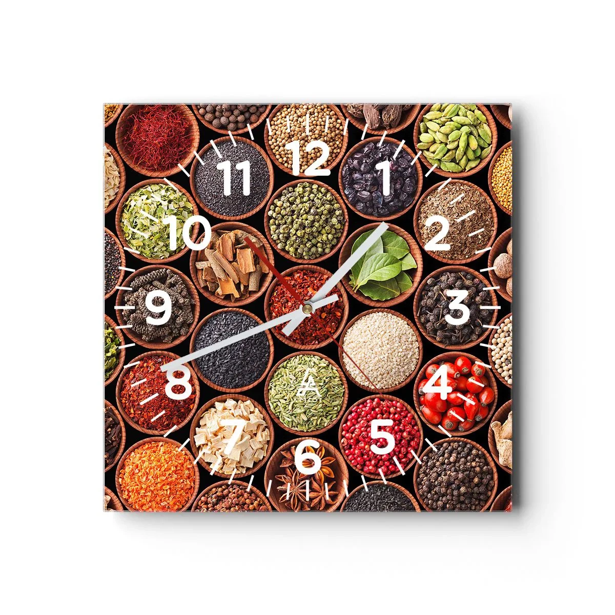 Reloj de pared - Reloj de vidrio - Todos los sabores del mundo - 40x40 cm