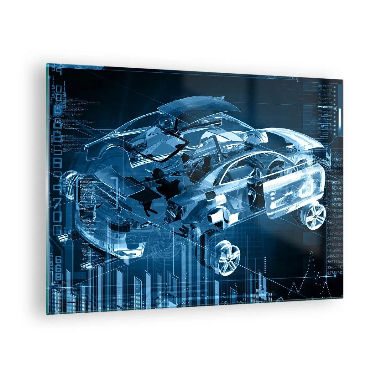 Cuadro sobre vidrio - Impresiones sobre Vidrio - Diagrama tecnológico de un coche de estilo futurista. - 70x50cm - Anatomía del ingeniero - Decoración de pared moderna para salón y dormitorio ARTTOR