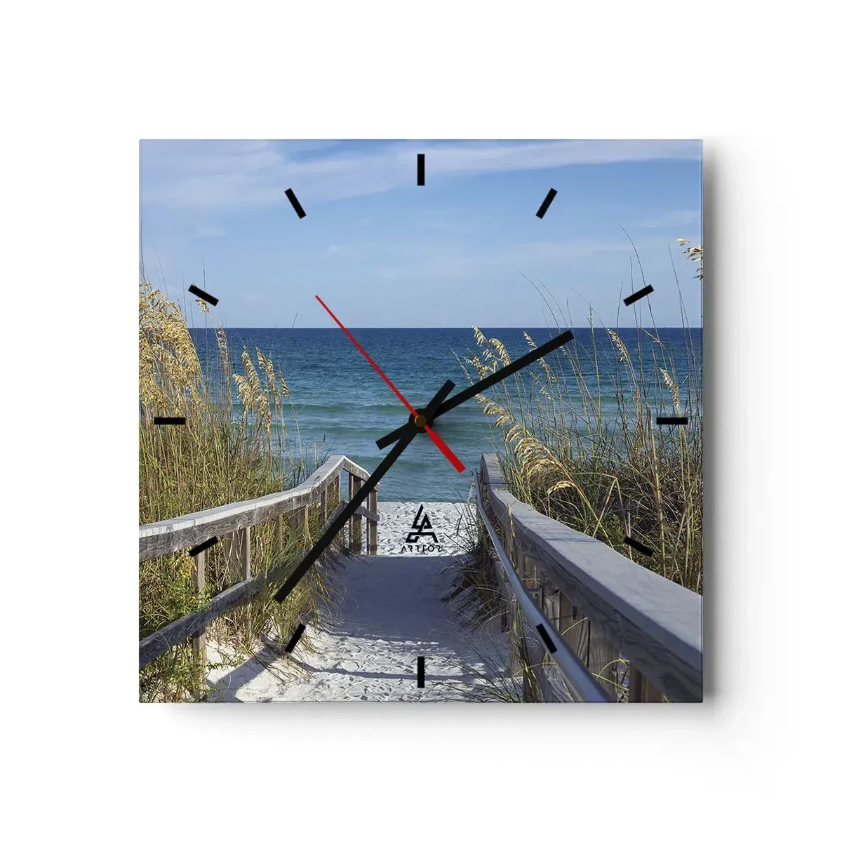Reloj de pared - Reloj de vidrio - Camino a la playa con vistas al mar - 30x30cm - En el sol, en el viento - Decoración de pared moderna para salón y dormitorio ARTTOR