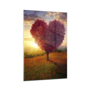Cuadro sobre vidrio - Impresiones sobre Vidrio - Árbol en forma de corazón al atardecer - 70x100cm - Te atrapa el corazón - Decoración de pared moderna para salón y dormitorio ARTTOR