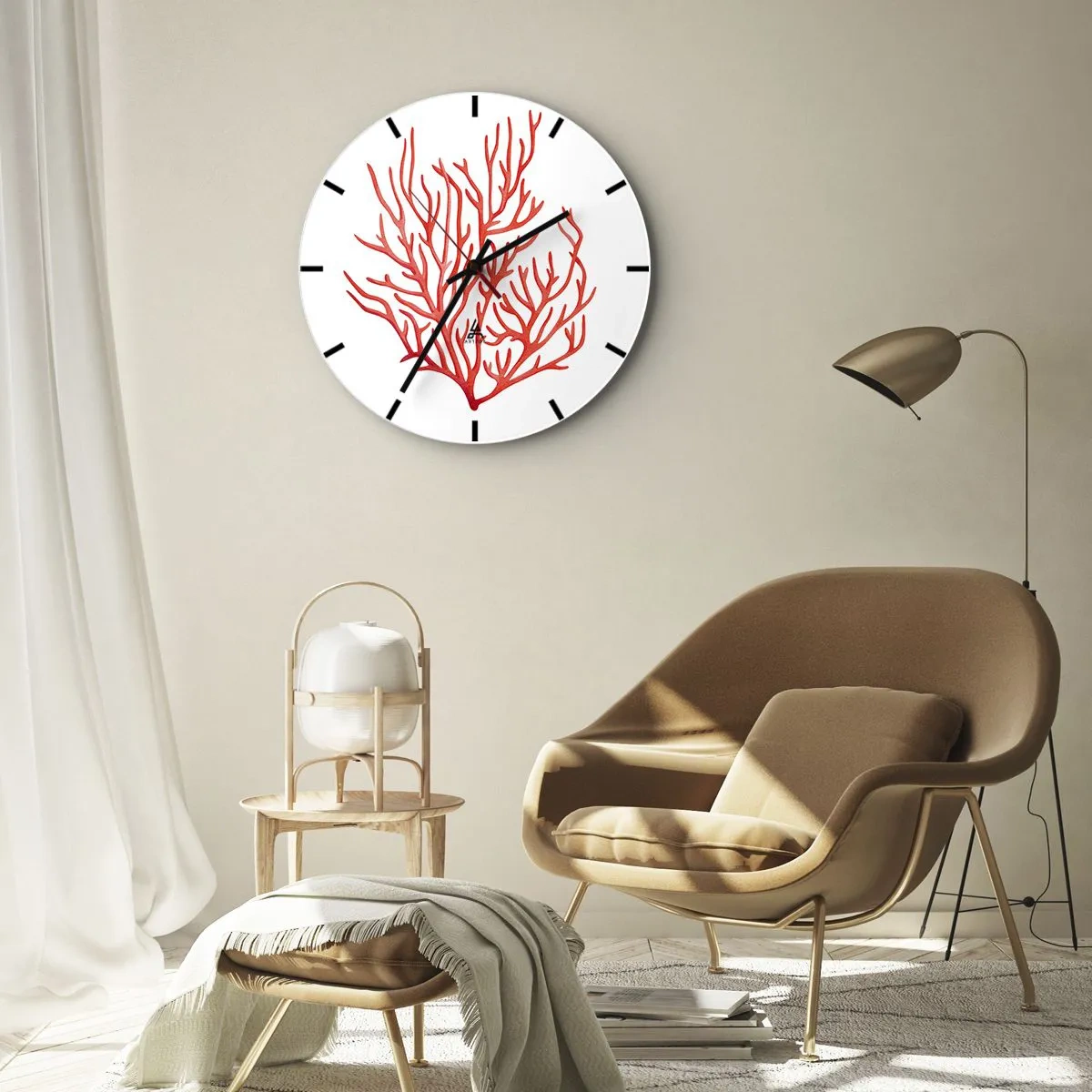 Reloj de pared - Reloj de vidrio - Filigrana de coral - 40x40 cm