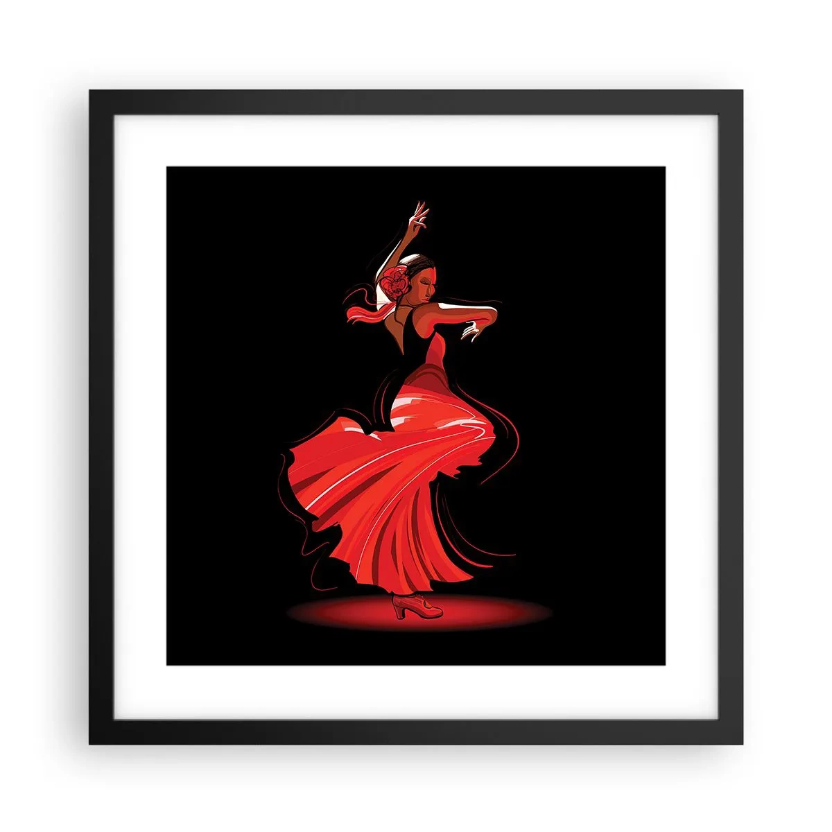 Póster en marco negro - El espíritu ardiente del flamenco - 40x40 cm