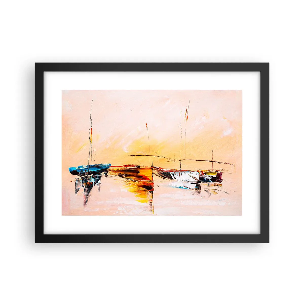 Póster en marco negro - Atardecer en el puerto deportivo - 40x30 cm