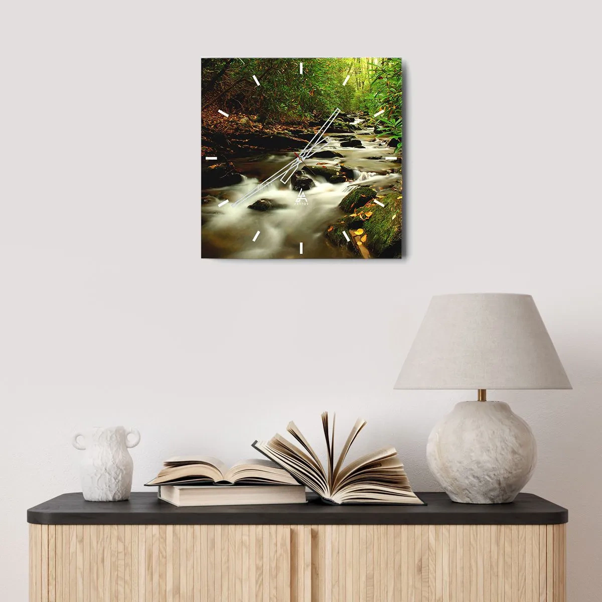 Reloj de pared - Reloj de vidrio - Como plata líquida - 40x40 cm