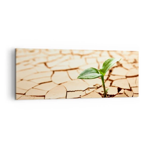 Cuadro sobre lienzo - Impresión de Imagen - Una planta verde que crece en tierra seca y agrietada. - 140x50cm - El poder indomable de la vida - Decoración de pared moderna para salón y dormitorio ARTTOR