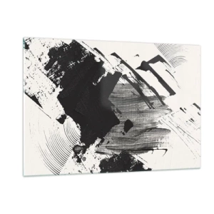 Cuadro sobre vidrio - Impresiones sobre Vidrio - Abstracción expresiva en blanco y negro con trazos dinámicos. - 120x80cm - Abstracción: la expresión del negro - Decoración de pared moderna para salón y dormitorio ARTTOR