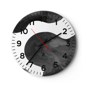 Reloj de pared - Reloj de vidrio - El blanco fluye sobre el negro - 30x30 cm