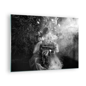 Cuadro sobre vidrio - Impresiones sobre Vidrio - Mujer con vestido de tul y corona de plantas en blanco y negro - 70x50cm - La madre misma - La naturaleza - Decoración de pared moderna para salón y dormitorio ARTTOR