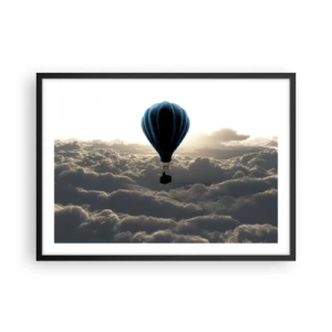 Póster en marco negro - Un globo aerostático contra un cielo con nubes al atardecer. - 70x50cm - Un viajero por encima de las nubes - Decoración de pared moderna para salón y dormitorio ARTTOR