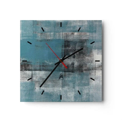 Reloj de pared - Reloj de vidrio - Una composición abstracta en tonos azules con textura y capas. - 30x30cm - Agua y aire - Decoración de pared moderna para salón y dormitorio ARTTOR