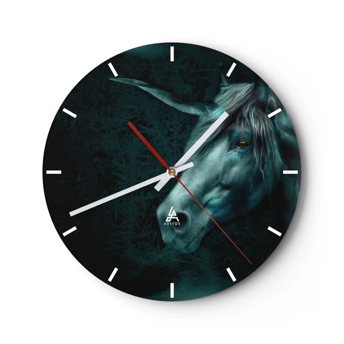 Reloj de pared - Reloj de vidrio - Un unicornio en un entorno de bosque oscuro. - 30x30cm - En un bosque de cuento de hadas - Decoración de pared moderna para salón, cocina y dormitorio ARTTOR
