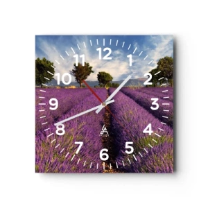 Reloj de pared - Reloj de vidrio - Campos de lavanda - 30x30 cm