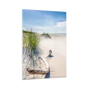Cuadro sobre vidrio - Impresiones sobre Vidrio - Una playa soleada con dunas y posidonia. - 50x70cm - ¿La más bella? Báltico - Decoración de pared moderna para salón y dormitorio ARTTOR