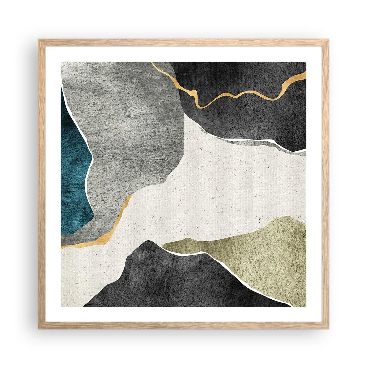 Póster en marco roble claro - Composición en mosaico con una hebra de oro - 60x60 cm