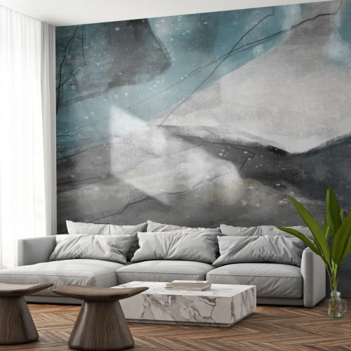 Fotomural Premium Canvas - Composición abstracta en tonos grises y azules. - 100x70cm - Abstracción: rocas y hielo - Decoración de pared moderna para salón y dormitorio ARTTOR