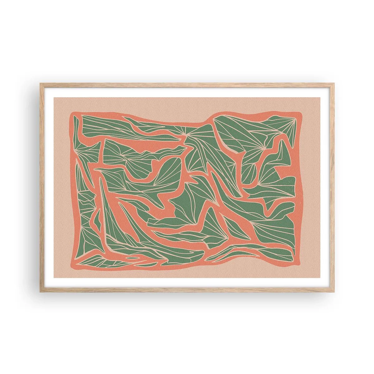 Póster en marco roble claro - Lucha entre el coral y el verde - 100x70 cm
