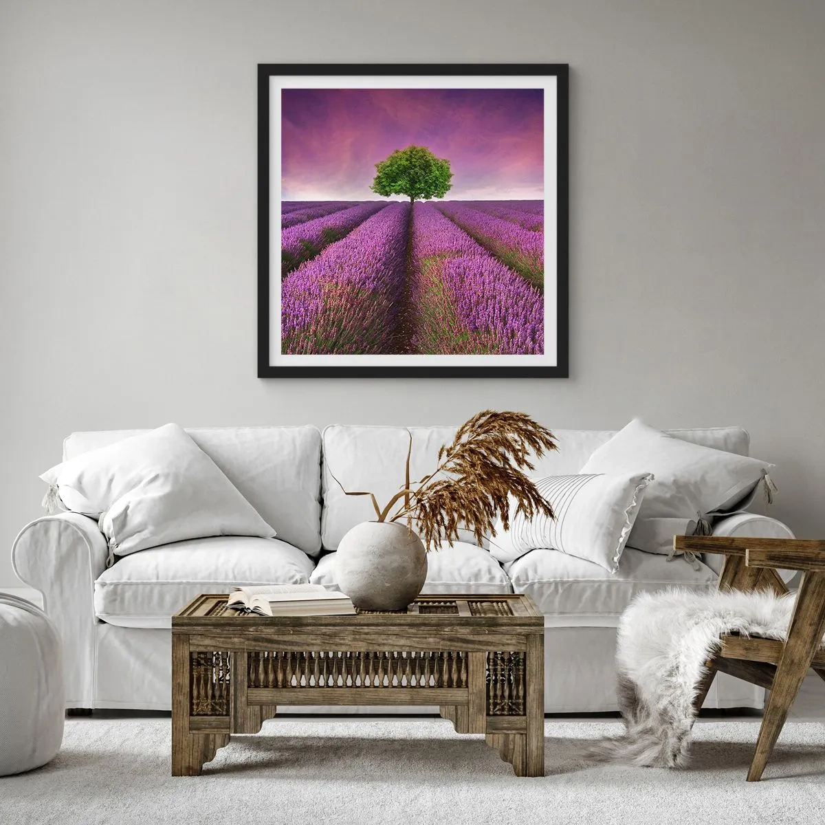 Póster en marco negro - En los campos de lavanda - 30x30 cm