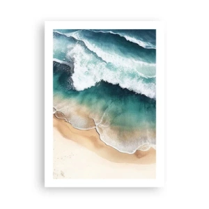 Póster - Olas del mar rompiendo en la playa - 50x70cm - Un encuentro eterno - Decoración de pared moderna para salón y dormitorio ARTTOR