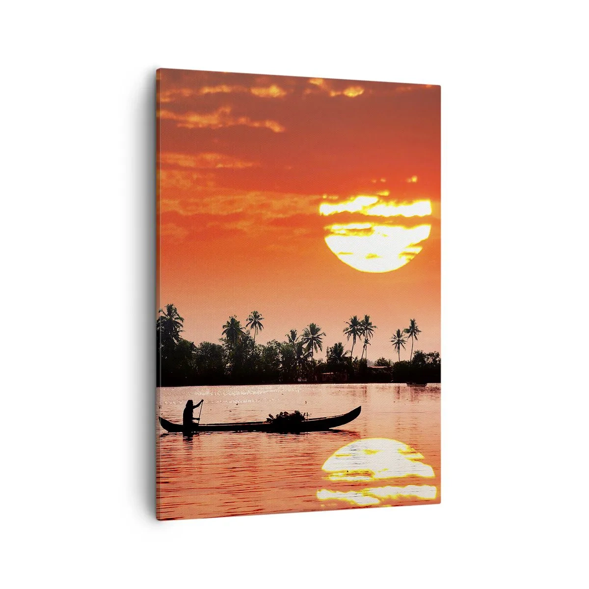 Cuadro sobre lienzo - Impresión de Imagen - Atardecer tropical con un barco y palmeras al fondo - 50x70cm - La paz de los trópicos al atardecer - Decoración de pared moderna para salón y dormitorio ARTTOR