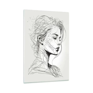 Cuadro sobre vidrio - Impresiones sobre Vidrio - Un delicado retrato de una mujer en un estilo gráfico minimalista. - 80x120cm - Retrato de ensueño - Decoración de pared moderna para salón y dormitorio ARTTOR
