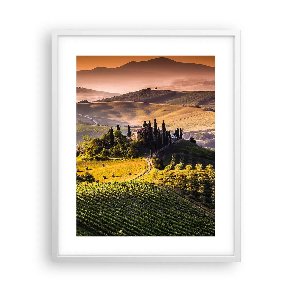 Póster en marco blanco - Paisaje toscano - 40x50 cm