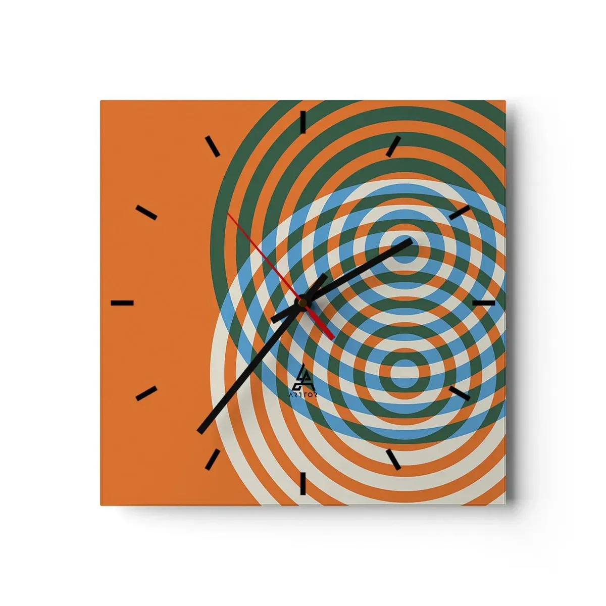 Reloj de pared - Reloj de vidrio - Círculos concéntricos sobre un fondo naranja - 30x30cm - Círculos y abstracción - Decoración de pared moderna para salón y dormitorio ARTTOR