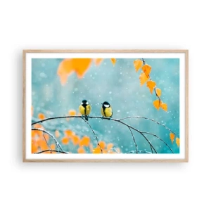 Póster en marco roble claro - Cotilleo de pájaros - 91x61 cm